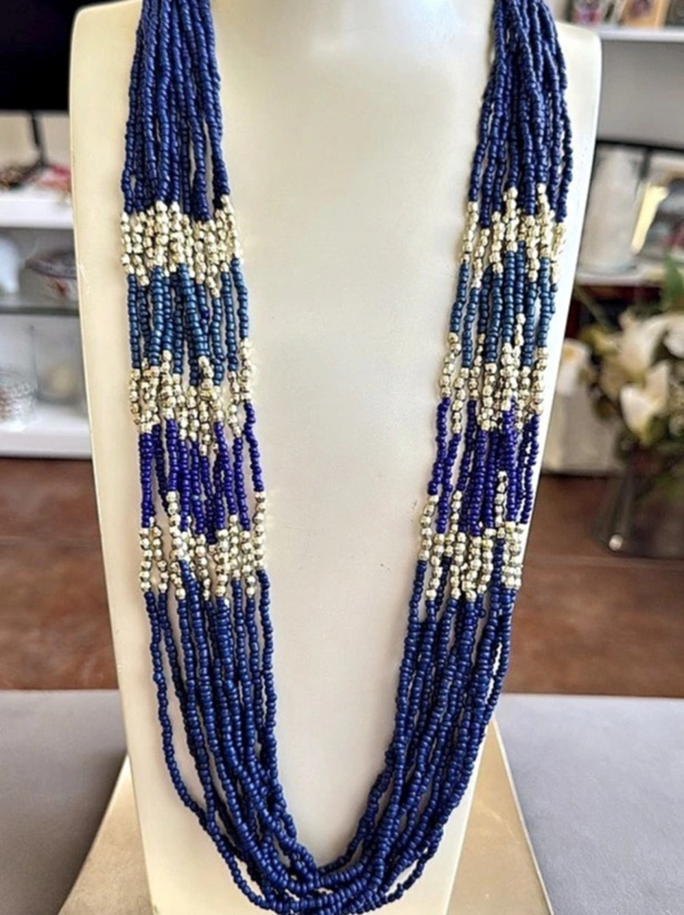Blue & Gold Beaded Layered Necklace